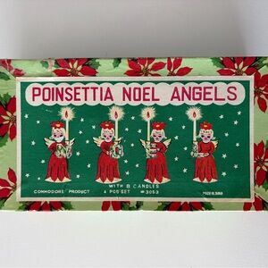 Commodore Vintage Poinsettia Angels NOEL Christmas Candleholders (Japan)
